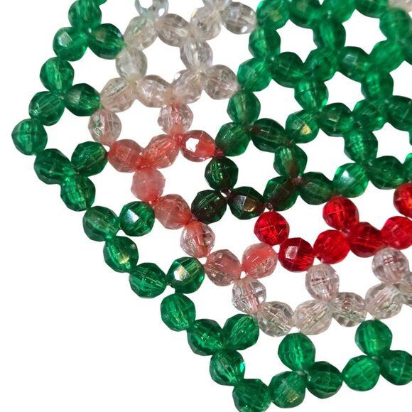 Vintage Beaded Christmas Tree Coasters Beaded Set Of 6 Green Red White - Picture 9 of 15